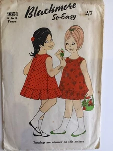 Blackmore 9851 Easy Girl Child Pinafore Back Buttons Vintage New Uncut Pattern - Picture 1 of 5