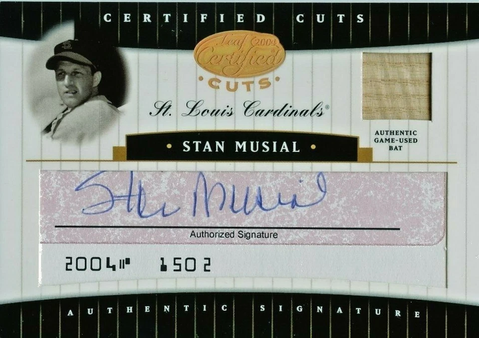 Reliquia de murciélago autógrafo rojo cortes certificados Stan Musial 2004 con certificación hoja/14 💎 Foto 1 de 1