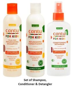 Set of Cantu Care for Kids Shampoo & Conditioner 8 oz and Kids Detangler 6oz