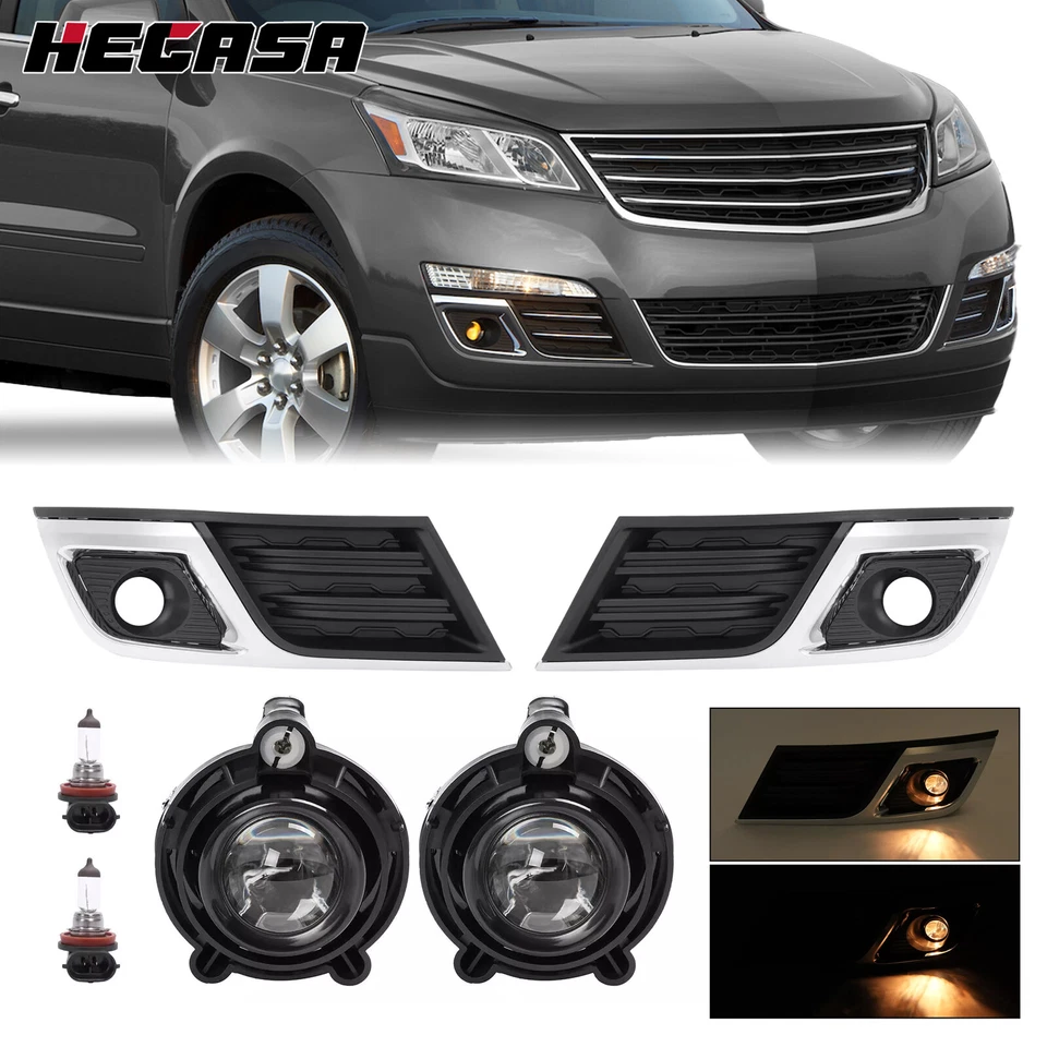 HECASA Pair Front Fog Lights w/ Bezel Trim For Chevrolet Traverse 13-17 20988620 - Image 1 of 4