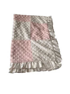 Manta de bebé Carters Just One Year blanca satinada parche rosa blanco punto minky Foto 1 de 4