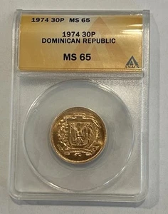 Moneda de Oro 30 P República Dominicana 1974 ANACS MS 65 MS65 Pesos XII Juegos Centrales - Imagen 1 de 11