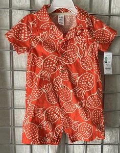 NWT Carter's 24M Short Sleeve Cotton Romper • Orange Red • Fun Pineapple Print - Picture 1 of 2