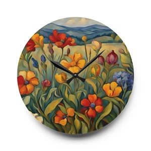 Wildflowers Art Acrylic Wall Clock 10.75 Inches - Picture 1 of 5