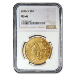 1870-S $20 Liberty Gold Double Eagle MS-61 NGC - Picture 1 of 3