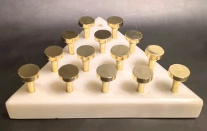 Marble & Brass Triangle Solitaire Game Cracker Barrel Peg Game Jump A Peg Hi-Q  - Picture 1 of 6