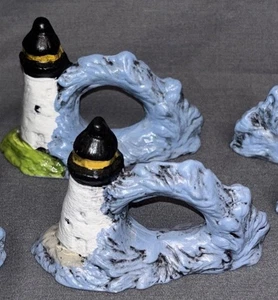 Vintage Lighthouse Napkin Rings Ceramic Blue Set of 8 - Picture 1 of 13