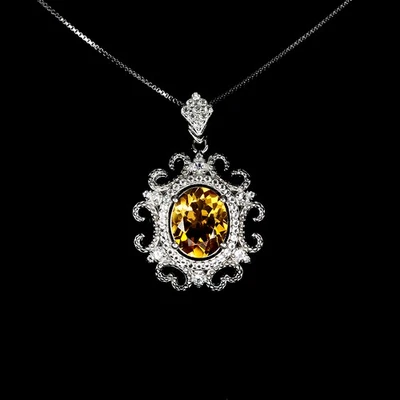 925 Пробы ожерелье овальный цитрин 10 x 8 мм топаз натуральный драгоценный камень ювелирные изделия - Изображение 1 из 4