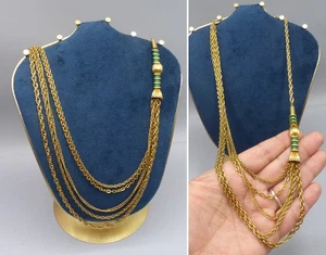 Collier Vintage - Métal Doré et perles en verre - Necklace 70's - Picture 1 of 8