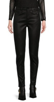 NUEVO CON ETIQUETAS Mujer REBA Dorado Pierna Recta Recubierto Negro Jeans tiro alto talla 16 Foto 1 de 4