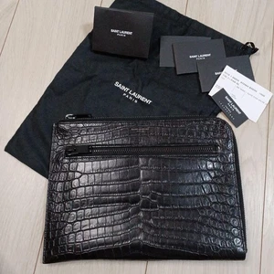Saint Laurent Leather Clutch Bag Auth Black Women France - Picture 1 of 10