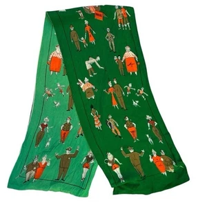 Vintage Wendeschal grün Seide gehen Fußgänger gemustert - Bild 1 von 6