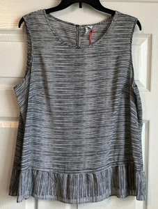 Ärmelloses Chiffon-Top Damen ELLE schwarz/weiß gestreift Rüschensaum Größe XL neu mit Etikett - Bild 1 von 8