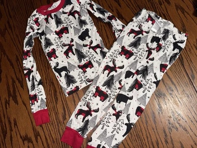 Boys Size 5 Christmas Buffalo Plaid 2 Piece Pajama Set Children’s Place Moose   - Image 1 of 4