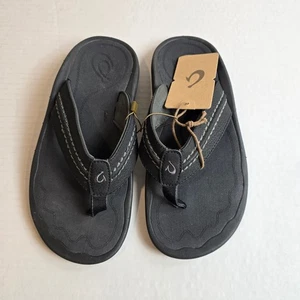 Olukai Hokua sandali infradito uomo taglia 9 pelle spiaggia nero ombra scura - Foto 1 di 4