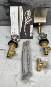 Widespread Bathroom Waterfall Faucet 3Hole 2Handle Vanity Basin Brushed Nickel - Picture 1 of 9