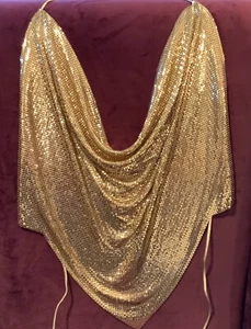Whiting & Davis Vintage 80’s Gold Mesh Halter Top With Gold Leather Straps - Picture 1 of 6