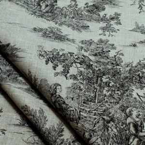 Stoff Leinen Toile de Jouy Ernte natur schwarz Reinleinen klassisch - Bild 1 von 5
