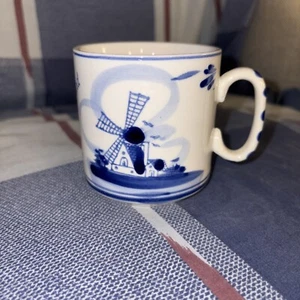 Vtg Delft Coffee Cup Holland Hand Painted Windmill Floral Tea Mug Blue White - Picture 1 of 6