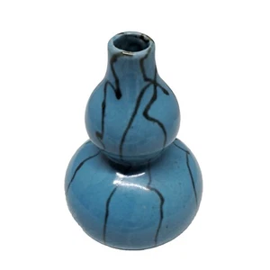 Norleans Mini Double Gourd Vase Robin Egg blau & schwarz abstraktes Design - Bild 1 von 5