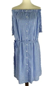 Old Navy Women Blue Checks Short Sleeves Off the Shoulder Dress Size XXL NWT - Picture 1 of 11