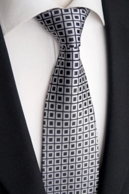 BEYTNUR Handgefertigte Luxus Seiden-Krawatte, Kariert, Schwarzgrau, Telegrau, K 184.1