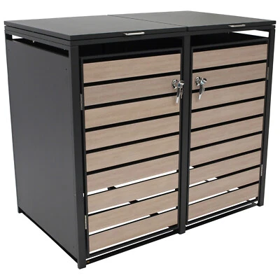 Mülltonnenbox 2-er Mülltonnenhaus Müllbox, 2x 240l, 132x80x116cm grau Holzoptik - Bild 1 von 4