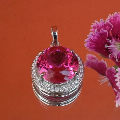 Colgante de zafiro rosa natural de 64 quilates | Piedras preciosas certificadas | Plata maciza 925 Foto 1 de 4