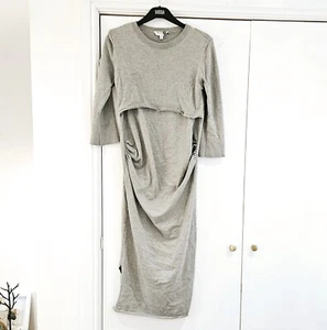 Size 10 Maternity Nursing Baby Feeding Grey Jumper Dress Long Calf Bump Slit - Picture 1 of 11