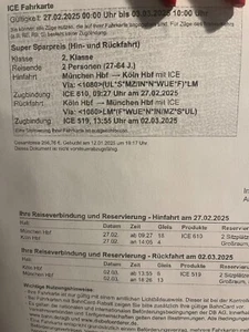 2 Zugtickets von München nach Köln - Bild 1 von 1