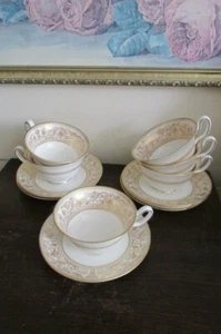 Wedgwood England Florentine Porcelain Gold Set Of 6 Tea Cup And Saucer - Picture 1 of 10