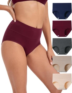 Women'S Underwear Cotton Briefs High Waisted Breathable Panties 5 Pack - Picture 1 of 12