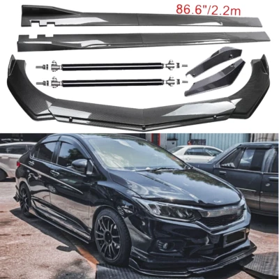Carbon Fiber Front Bumper Lip Spoiler & Side Skirt For Honda City 2010-22 Foto 1 de 4