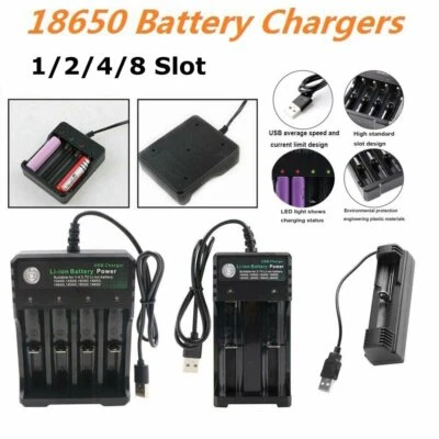 1/2/4/8 Slot Li-ion Batteries 6800mAh 3.7V Rechargeable Battery Charger USB - Image 1 of 4