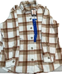 Eddie Bauer Women's Microfleece Shirt Jacket Tan Check Size Large - Picture 1 of 3