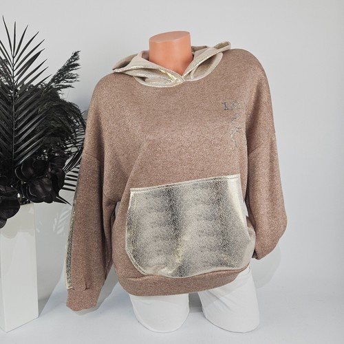 SACAI Italy maglione maglia pullover con cappuccio donna felpa con cappuccio taglia 38 40 marrone oro