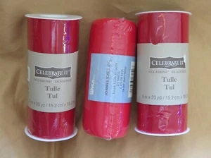New Lot of 2 Celebrate It 6” x 20 yd & 1 WYLA 25 yd 100% Nylon Red Tulle Spool - Picture 1 of 4
