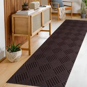 W'3 FT Runner Rug Non Slip, Washable Indoor Rubber Back Carpet Brown Entryway - Picture 1 of 8