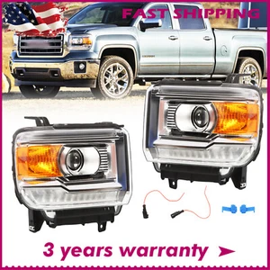 Headlights For 2014-2018 GMC Sierra 1500 15-19 2500 3500HD Projector W/LED DRL - Picture 1 of 10