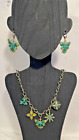 2028 Necklace Earrings Set, Flower, Butterfly, Blue, Green Summer Spring