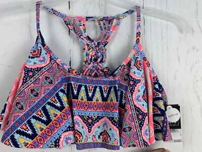 NWT California Waves D/DD multicolor Flounce Ruffled Bikini Top - Image 1 of 4