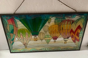 Vintage Hot Air Balloon Stained Glass Sun Catcher Window Hanging 19.5” X 10.5” - Picture 1 of 10