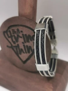Guitar String Black Leather Bracelet Rock Metal Musician Gift - Picture 1 of 5