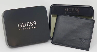 NEW GUESS Men's Genuine Leather Black Logo Embossed Passcase Bifold Wallet - Image 1 of 4