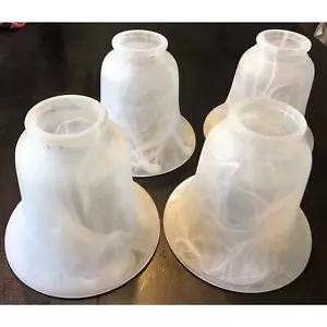 White Marble Swirl Frosted 2 1/8" X 4 3/4” Glass Light Lamp Shades Set of 4 - Picture 1 of 8