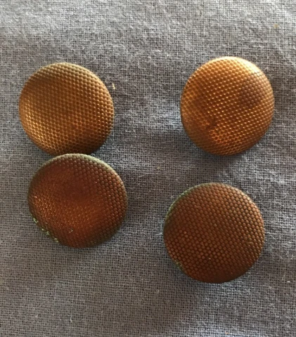 Vintage Set of 4 Victorian Metal Shank Buttons w/Etched "Fabric Pattern" 3/4" Cover