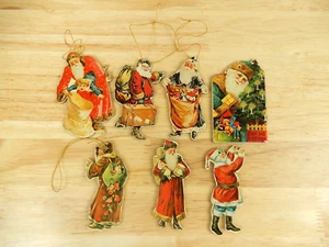 Vintage 1977 Merrimack Santa Clause Double Sided Christmas Ornaments Set of 7 - Picture 1 of 7