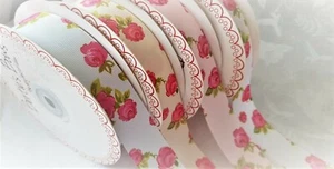 Bertie's Bows ROSE print Grosgrain Ribbon wedding roses - 4 shades - 16mm & 25mm - Picture 1 of 15