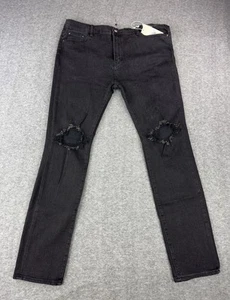 Pantalones de mezclilla MNML LA para hombre 40x33 negros desgastados apilados ajustados algodón elástico - Imagen 1 de 10
