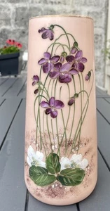 Vase Émaillé 1900 décor Fleurs Violettes & Blanches Antique Enamelled Vase Pansy - Bild 1 von 8